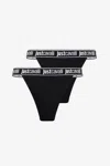 Roberto Cavalli Black Panties With Logo Band Two-pack In Black