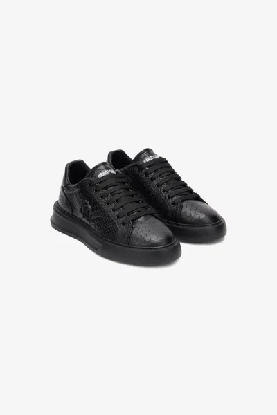 Roberto Cavalli Black Snake-embossed Sneaker With Monogram Rc