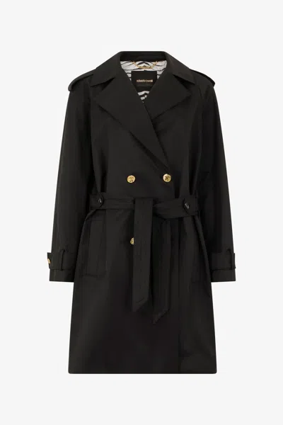 Roberto Cavalli Schwarzer Trenchcoat In Black