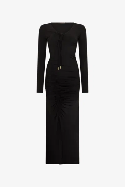 Roberto Cavalli Ruched Tie-fastening Midi Dress In Black