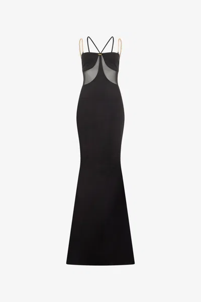 Roberto Cavalli Black Maxi Dress With Chain Straps
