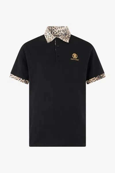 Roberto Cavalli Black Polo With Jaguar Print Details