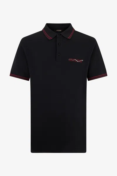 Roberto Cavalli Black Polo With Striped Trim