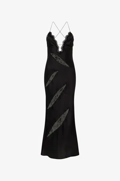 Roberto Cavalli Schwarzes Seidenkleid Mit Cut-outs Aus Spitze In Black