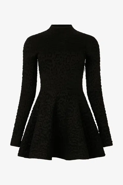 Roberto Cavalli Schwarzes Strick-minikleid Mit Leopardenmuster In Black