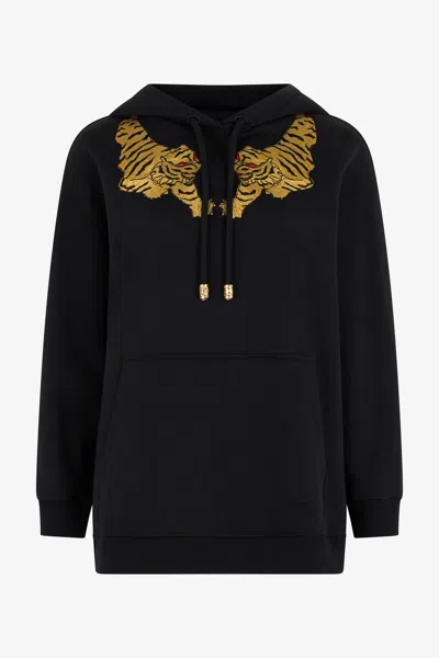 Roberto Cavalli Black Sweatshirt With Tiger Embroidery