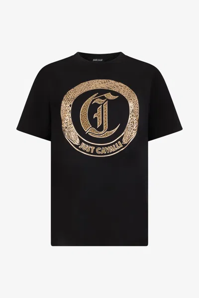 Roberto Cavalli Black T-shirt In Multi