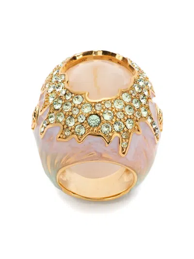 Roberto Cavalli Sculptured Crystal-embellished Ring In Gold