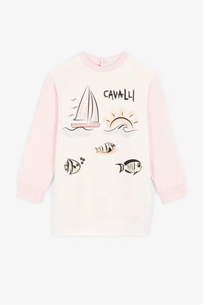 Roberto Cavalli Kids' Seascape-print Logo Sweatshirt In Pink