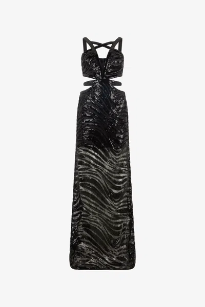 Roberto Cavalli See-through Dress With Zebra Sequin Pattern In Black