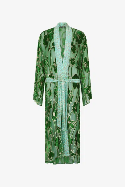 Roberto Cavalli See-through Robe With Floral Pattern In Green
