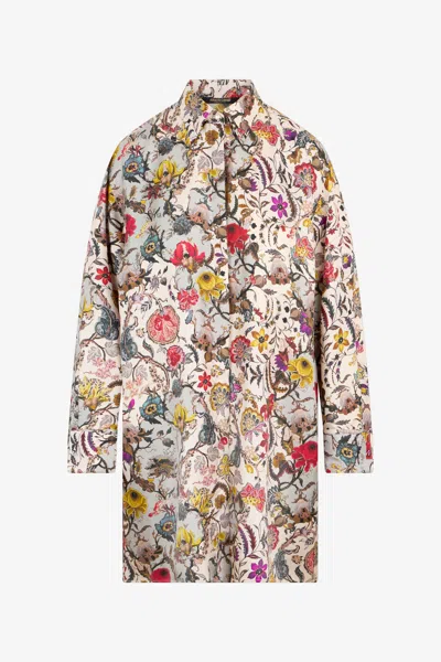 Roberto Cavalli Silk Shirt Dress With Florentine Flowers Print In Multi
