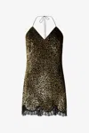 Roberto Cavalli Macro Leopard Print Silk Slip Dress In Green