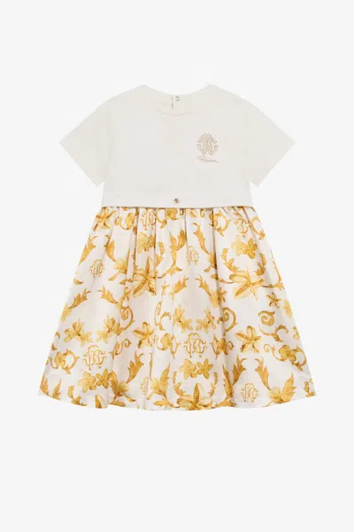 Roberto Cavalli Kids' Araldic Print Silk Cotton Dress In Neutral