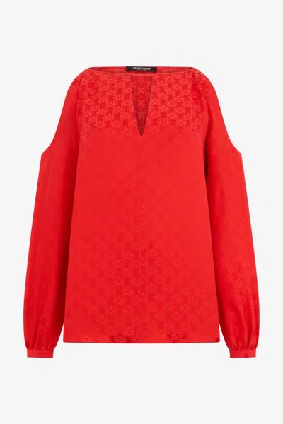 Roberto Cavalli Silk Blouse With Rc Print In Red