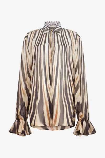 Roberto Cavalli Zebra-print Ruffled-cuff Shirt In Multi