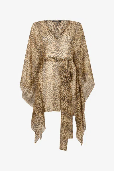 Roberto Cavalli Baby Jaguar Print Silk Kaftan In Animal Print