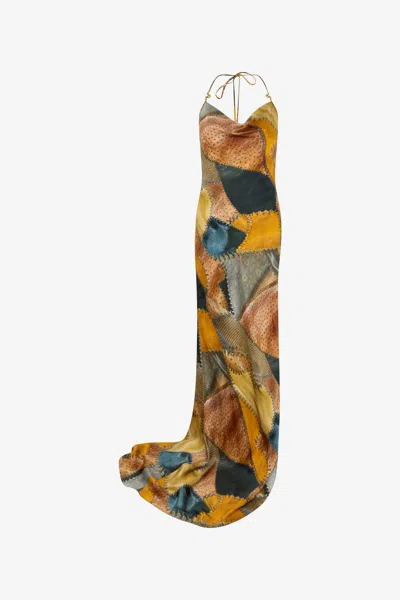 Roberto Cavalli Patchwork-print Halterneck Maxi Dress In Multi