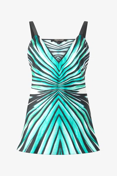 Roberto Cavalli Ray Of Sea Print Silk Top