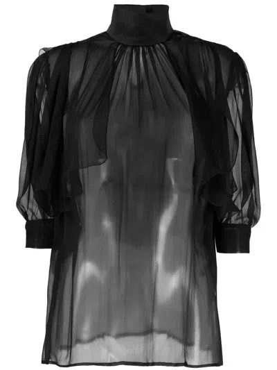 Roberto Cavalli Semi-sheer High-neck Blouse In Black