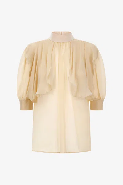 Roberto Cavalli Semi-sheer High-neck Blouse In Ivory