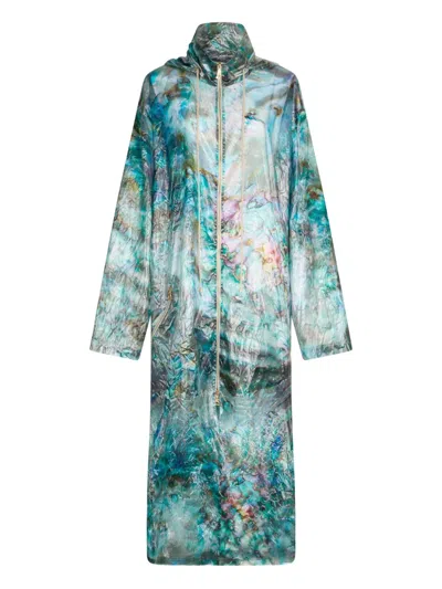 Roberto Cavalli Semi-sheer Parka Coat In Blue