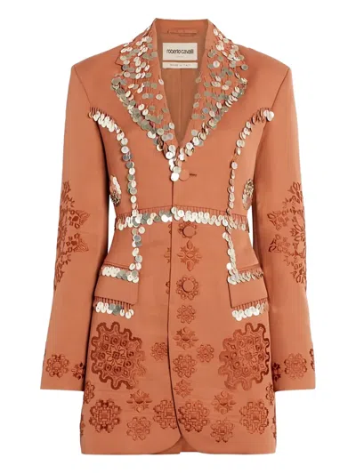 Roberto Cavalli Sequin-embellished Fitted Jacket In Pink
