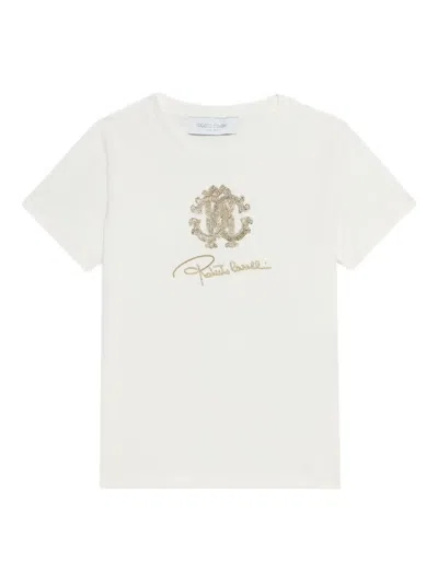 Roberto Cavalli Kids' Sequin-embellished Monogram T-shirt In White