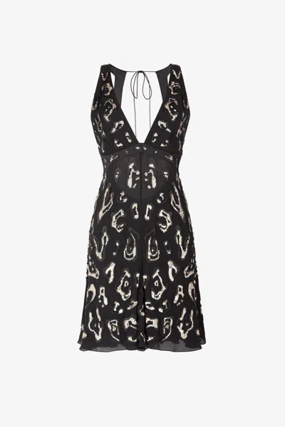 ROBERTO CAVALLI LEOPARDEN-MINIKLEID AUS SEIDE MIT PAILLETTENBESATZ