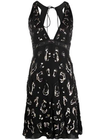 Roberto Cavalli Sequin-embellished Open-back Dress In Black
