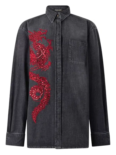 Roberto Cavalli Sequin-embellished Shirt In Black
