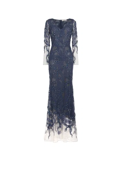 Roberto Cavalli Sequin-embellished Snake Maxi Dress In Blue