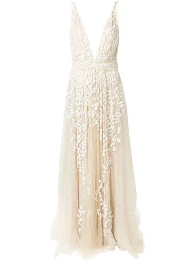 Roberto Cavalli Sequin Embroidered Gown In Neutral