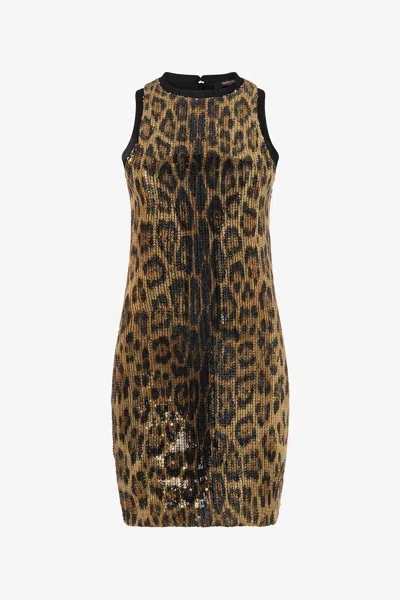 Roberto Cavalli Sequin Mini Dress With Animal Print