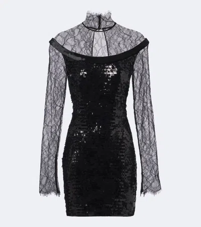 Roberto Cavalli Sequined Lace Minidress In Black