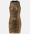 Roberto Cavalli Sequined Leopard-print Minidress In Brown