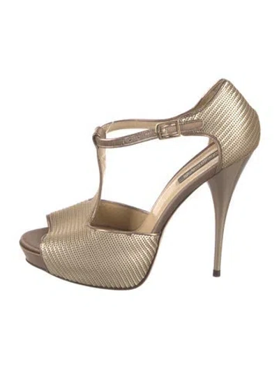 Pre-owned Roberto Cavalli Sequins Patterned T-strap Pumps In Neutrals