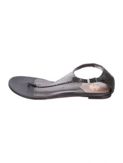 Pre-owned Roberto Cavalli Sequins Sequin Embellishments T-strap Sandals In Gray