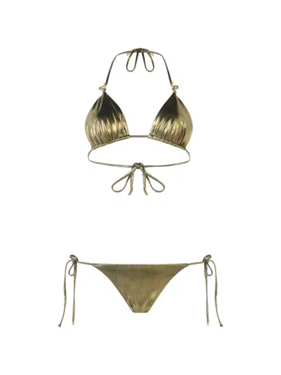 Roberto Cavalli Serpent-detail Metallic Bikini In Green