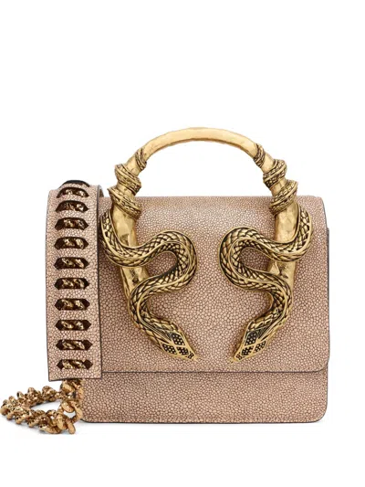 Roberto Cavalli Serpenti Stingray-effect Clutch Bag In White