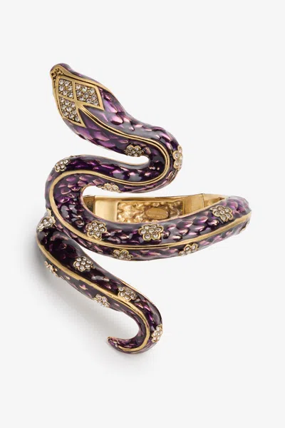 Roberto Cavalli Serpentine Bracelet In Gold/purple/crystal