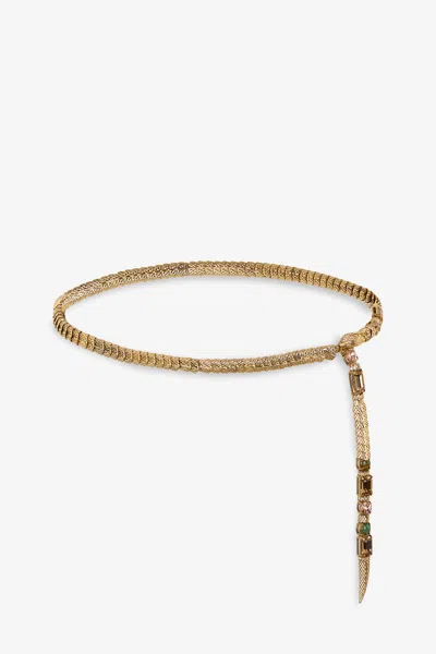 Roberto Cavalli Serpentine Gold Chain Belt In Gold/ocean/pink