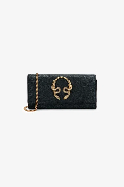 Roberto Cavalli Serpentine Lederportemonnaie Mit Kette In Black