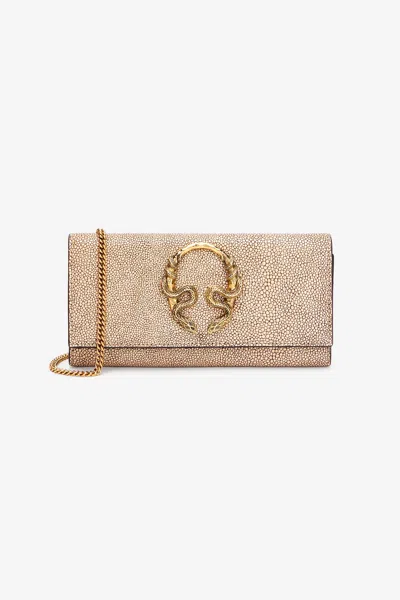 Roberto Cavalli Serpentine Lederportemonnaie Mit Kette In Brown