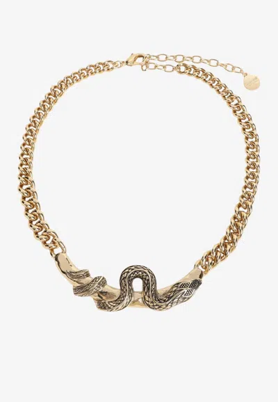 Roberto Cavalli Serpentine Pendant Necklace In Gold