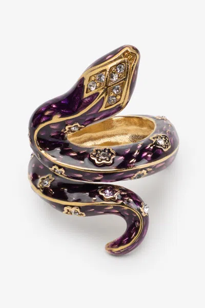 Roberto Cavalli Crystal-embellished Snake Ring In Purple