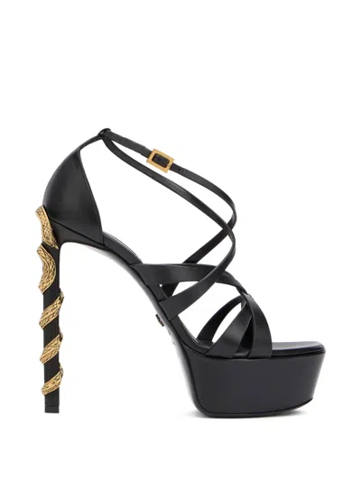 Roberto Cavalli Serpentine Stiletto Sandals In Black