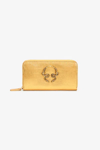 Roberto Cavalli Serpentine Zip-around Wallet In Yellow