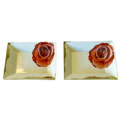Pre-owned Roberto Cavalli Set Of 2 Porcelain Trays In Sand