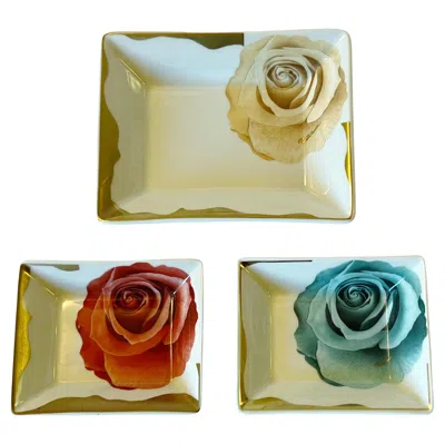 Pre-owned Roberto Cavalli Set Of 3 Porcelain Trays In Sand